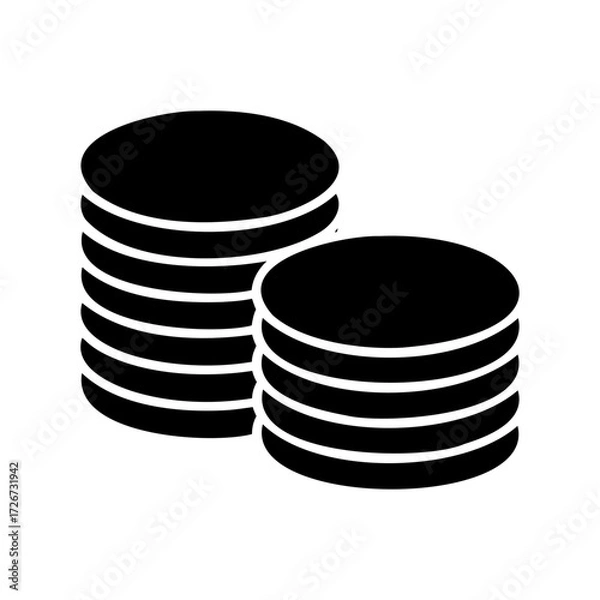 Fototapeta Two stacks of black coins suggesting wealth, investment or finance