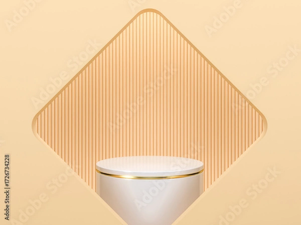 Fototapeta Diamond Frame Minimalist Podium with Beige Vertical Lines. 3d rendering