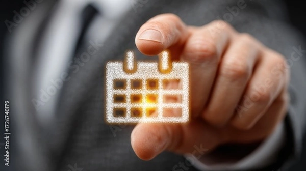 Obraz Businessperson Holding a Glowing Calendar Icon with Focus on Planning and Time Management