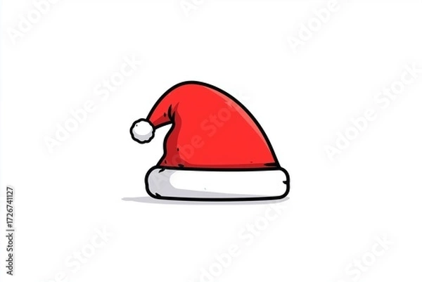 Fototapeta Flat vector illustration of a red Santa hat with bold outline style and minimal details, isolated on a clean white background with no shadows