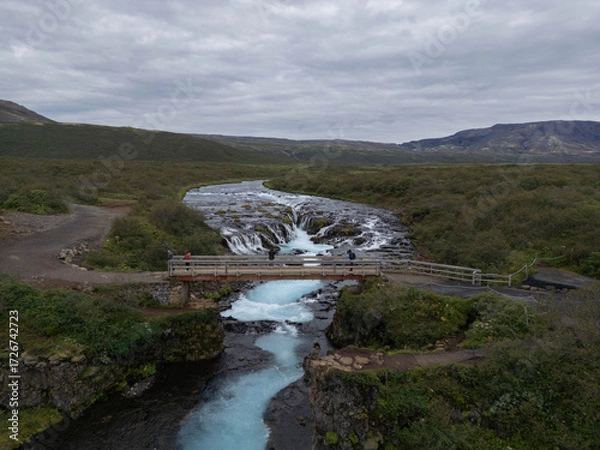 Fototapeta Aerial View of Bruarfoss Waterfall in Iceland with Turquoise Glacial Water
