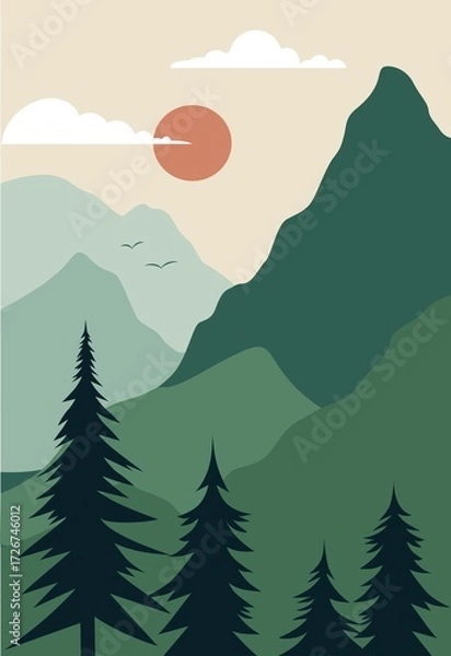 Fototapeta mountain landscape with trees