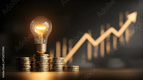 Fototapeta Light bulb and money. Light bulb with money energy and AI financial. Sustainable investment and growth concepts combine initiatives to demonstrate financial profitability.