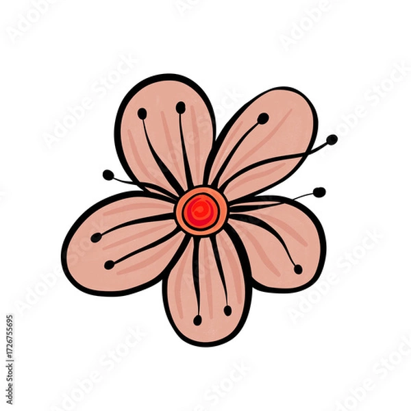 Fototapeta Pink blossom flower, cartoon floral illustration. Symbol of Lunar New Year, isolated PNG for stickers, textiles, scrapbooking and decor.