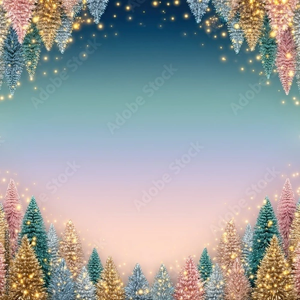 Fototapeta Christmas and Winter Holiday A magical winter scene featuring colorful trees and sparkling lights.