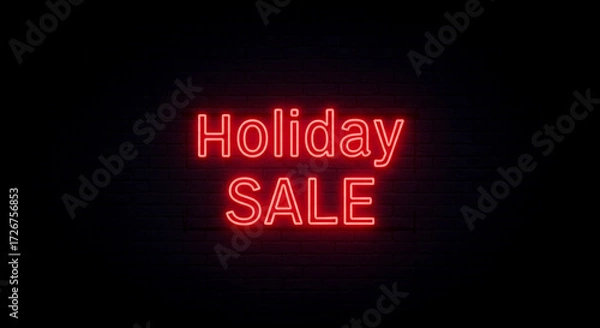 Fototapeta Neon sign displaying 'Holiday SALE' against a dark background  