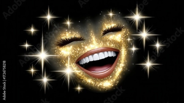 Fototapeta Sparkling smile in the dark with glittering stars