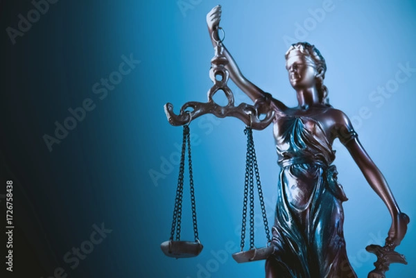 Fototapeta Statue of justice with scales of justice, legal system concept.
