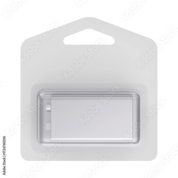 Fototapeta Front view of 9V battery in blister pack on transparent background