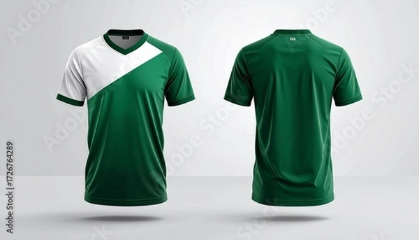 Fototapeta Front and Back View of a Green and White Soccer Jersey Design, Professional Soccer Jersey Isolated on a White Background