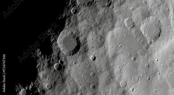Fototapeta Moon Surface with Craters in Black and White High-resolution Scientific Image