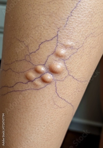 Fototapeta Close-up of Human Skin with Visible Veins and Bumps on Arm in Natural Light
