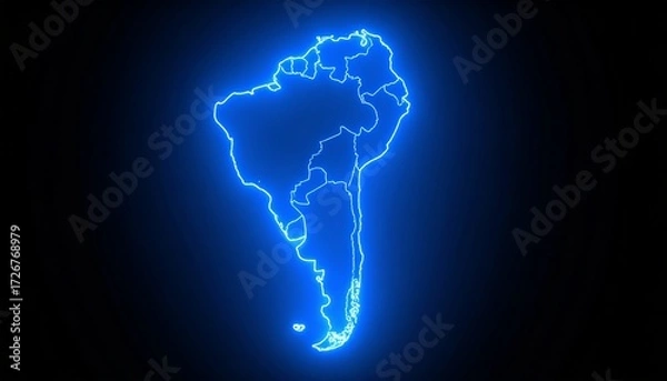 Fototapeta 3D map bordered with neon blue light