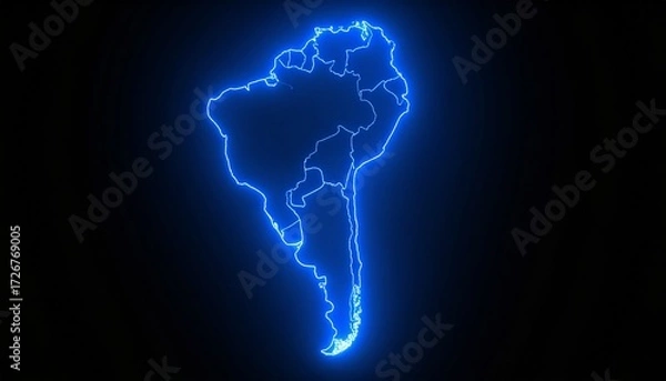 Fototapeta 3D map bordered with neon blue light