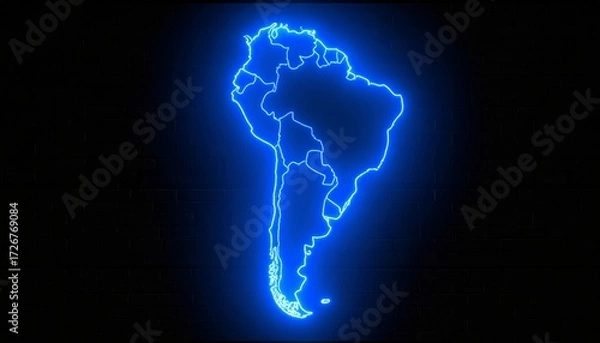 Fototapeta 3D map bordered with neon blue light