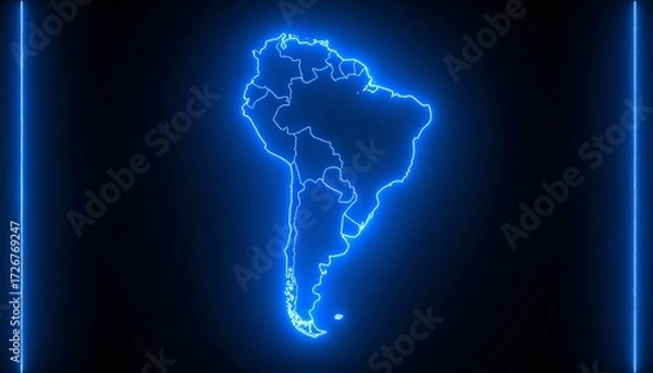 Fototapeta 3D map bordered with neon blue light