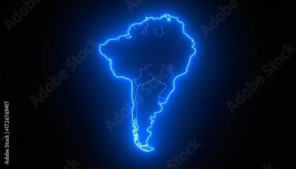 Fototapeta 3D map bordered with neon blue light
