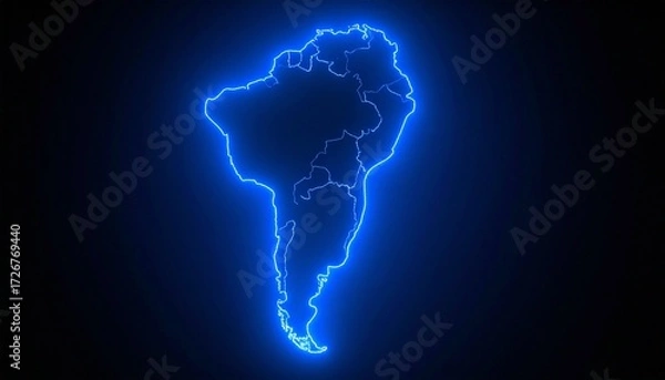 Fototapeta 3D map bordered with neon blue light