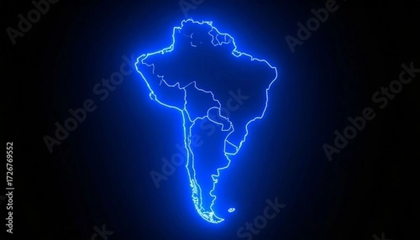 Fototapeta 3D map bordered with neon blue light