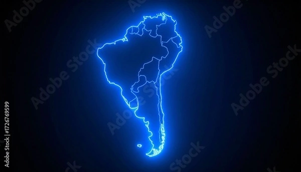 Fototapeta 3D map bordered with neon blue light