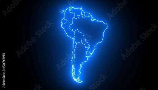 Fototapeta 3D map bordered with neon blue light