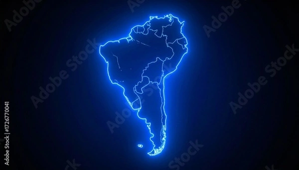 Fototapeta 3D map bordered with neon blue light