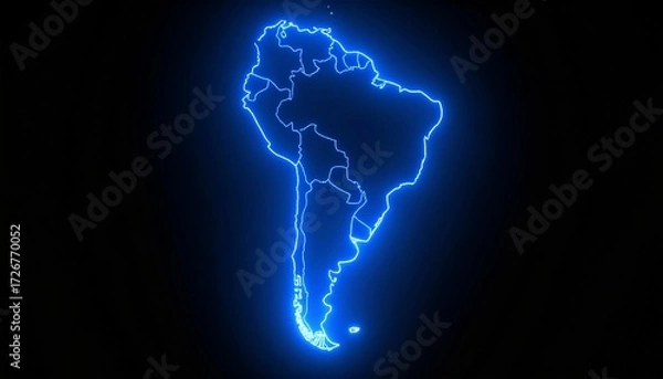 Fototapeta 3D map bordered with neon blue light