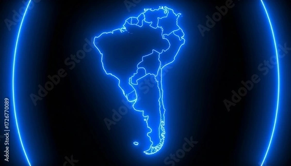 Fototapeta 3D map bordered with neon blue light