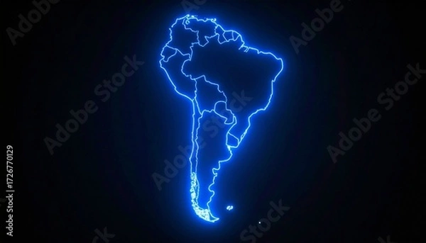 Fototapeta 3D map bordered with neon blue light