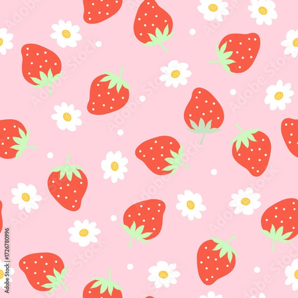 Fototapeta Playful Strawberry & Daisy Pattern