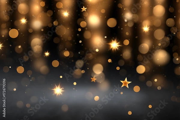 Fototapeta Abstract golden bokeh background with shimmering lights and stars creating a festive atmosphere, ideal for celebrations, invitations, or holiday-themed designs