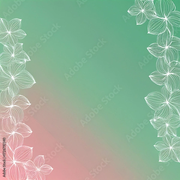 Fototapeta Abstract gradient background, soft green tones with delicate floral outlines fading in from the sides