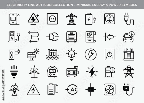 Fototapeta Electricity Line Art Icon Collection – Minimal Energy & Power Symbols set