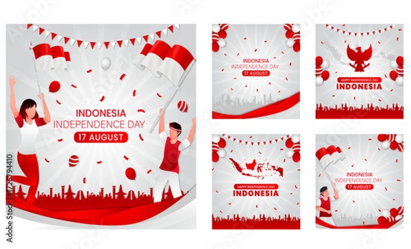 Fototapeta Gradient instagram posts collection for indonesia independence day