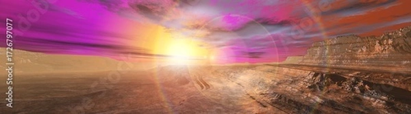 Obraz Alien panorama, Mars, surface of Mars, Mars at sunset, 3D rendering