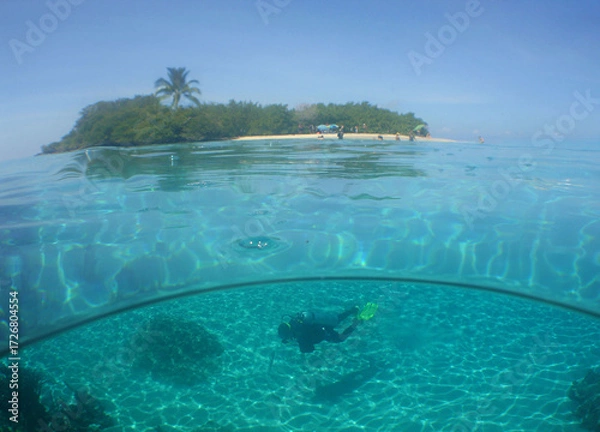 Fototapeta Exotic Island with Coral Reef in the Caribbean Sea