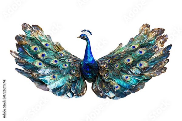 Fototapeta Royal Peacock Displaying Feathers Isolated on Transparent Background