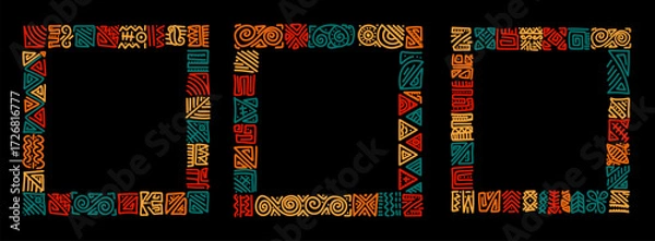 Fototapeta Set of Black history month Borders and Frames, Frames for Juneteenth with space for text. Colorful abstract square frame