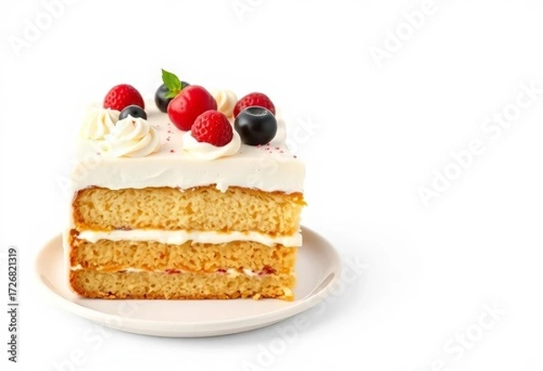 Obraz A delicious, frosted layer cake, isolated on white,   colorful,   anniversary