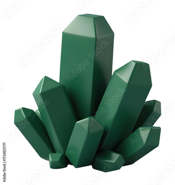 Fototapeta Majestic green crystal mineral cluster, faceted 3D rendering of natural formation