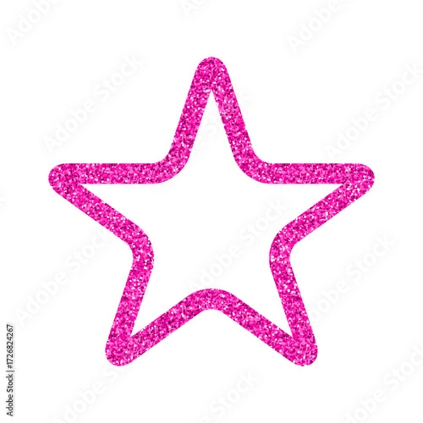 Fototapeta Sparkling pink star outline with glitter texture isolated on transparent background for festive design and celebration elements