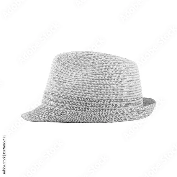 Obraz A stylish light colored woven fedora hat with a textured band and brim isolated on transparent background