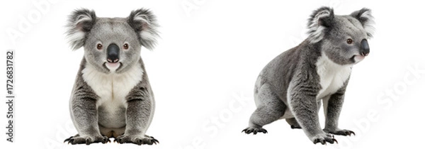 Fototapeta Set of koalas isolated on transparent cutout background, cut out, png