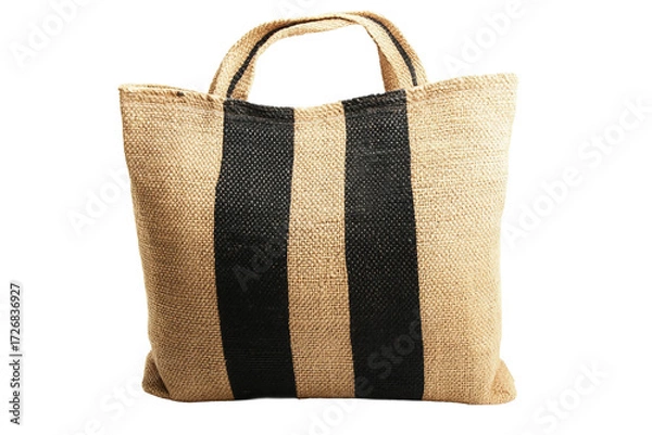 Fototapeta Durable striped jute tote isolated on transparent background