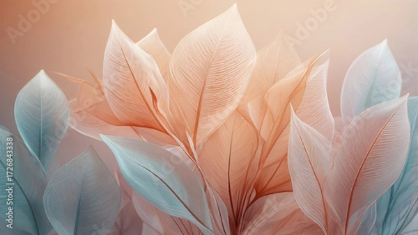 Fototapeta Elegant Pastel Leaves – Abstract Botanical Nature Background Art.
