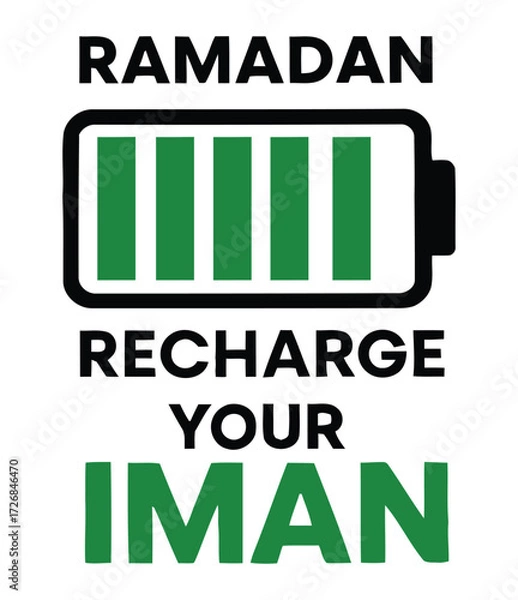 Fototapeta Ramadan Mubarak Typography Vector – Recharge Your Iman with Green Battery Islamic Design