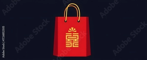 Fototapeta Singles day icon showing a shopping tote with a Chinese symbol for discount sale