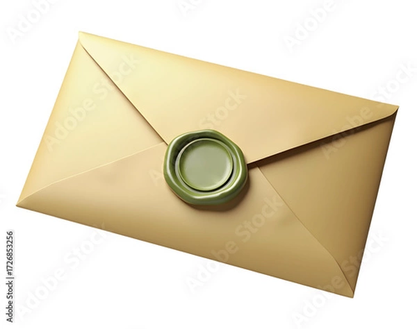 Fototapeta Significant message awaits, sealed with classic green wax stamp