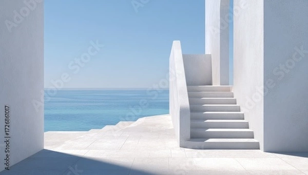 Obraz White stairs leading to ocean vista