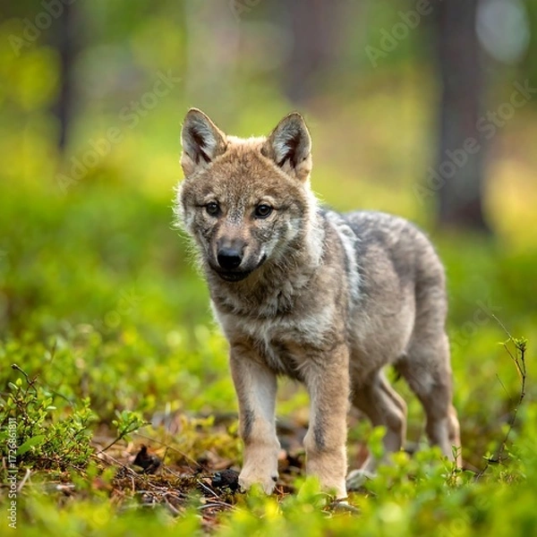Obraz Cute wolf pup in forest